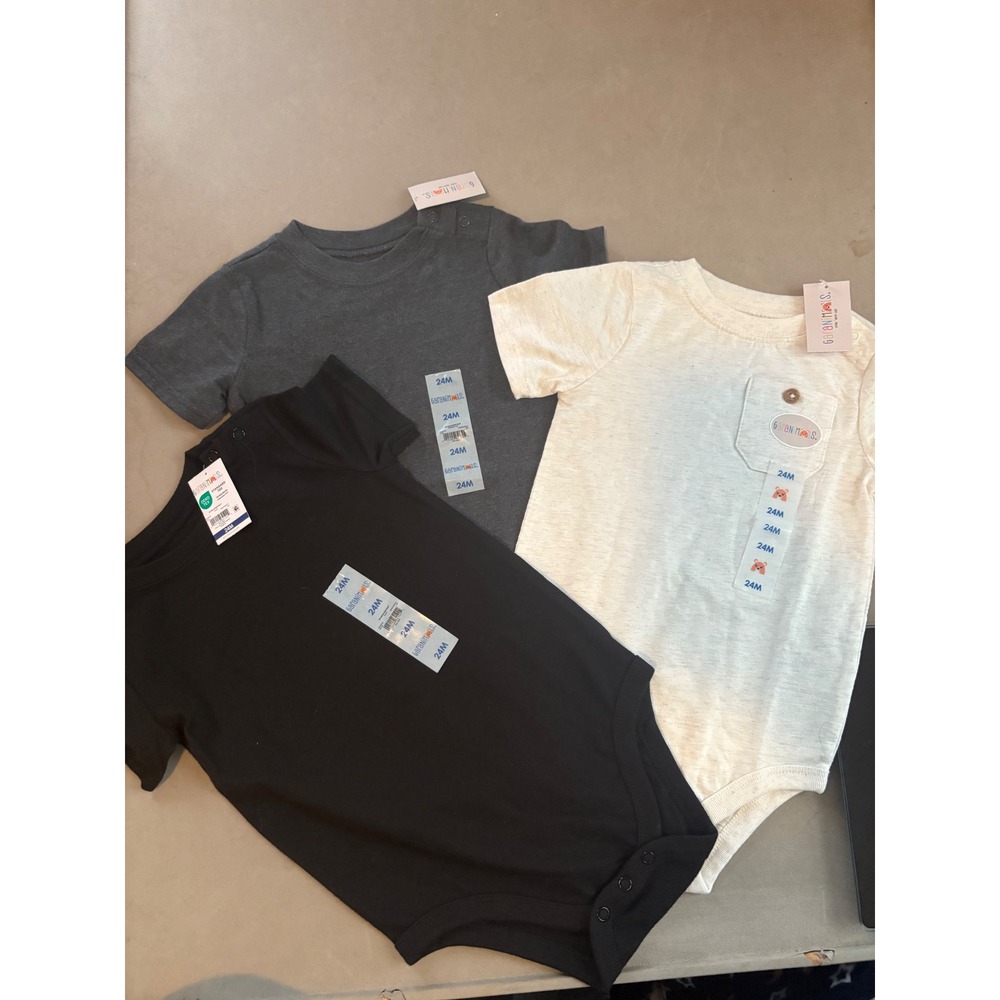 Garanimals Baby Boys 24M Bodysuits‎ Black Grey Cream Short Sleeve Snap